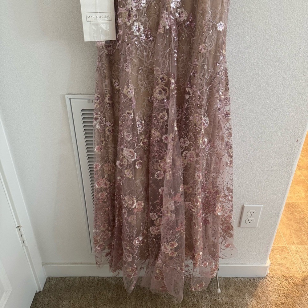 Mac Duggal Pink Floral Embellished Sleeveless Plunge Neck Gown 67481 Size: 6 NWT - Picture 8 of 12